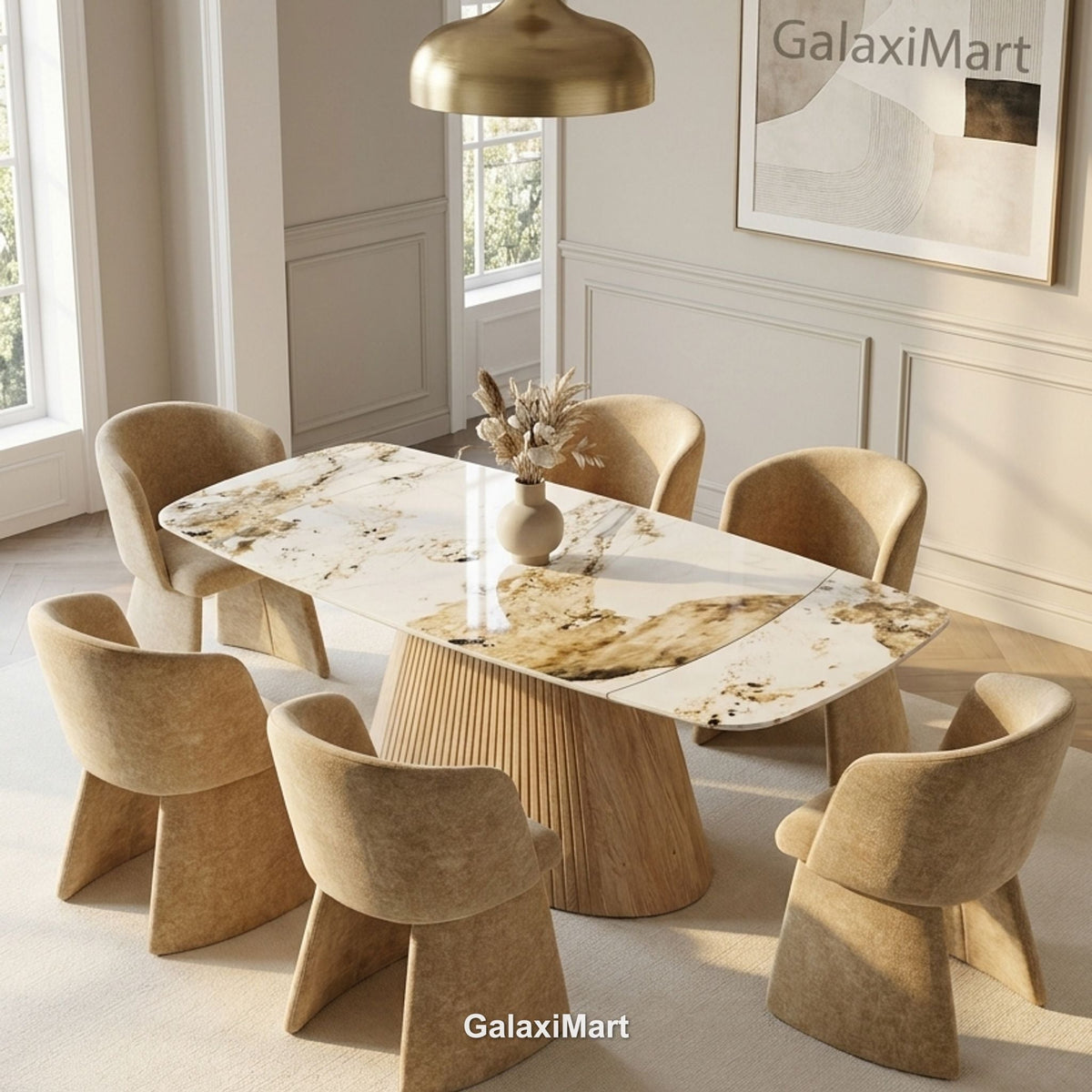 Monaco Beige Extendable Dining Set with Ravenna Mink Chairs - 6 chair set