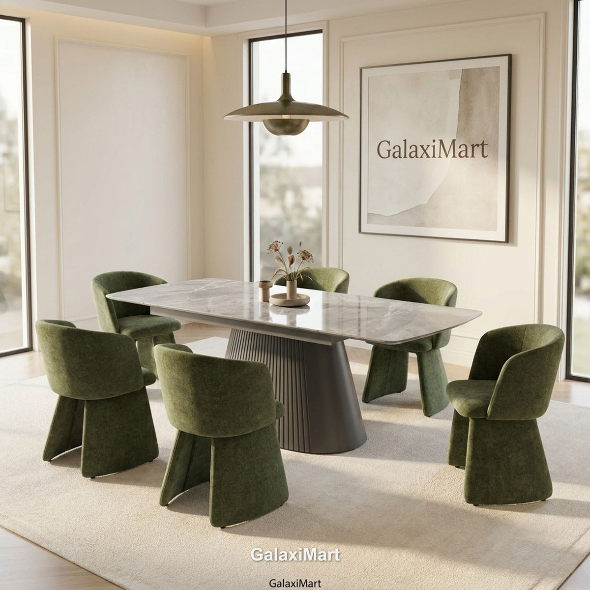 Monaco Grey Extendable Dining Set with Ravenna Green Chairs - 6 chair set