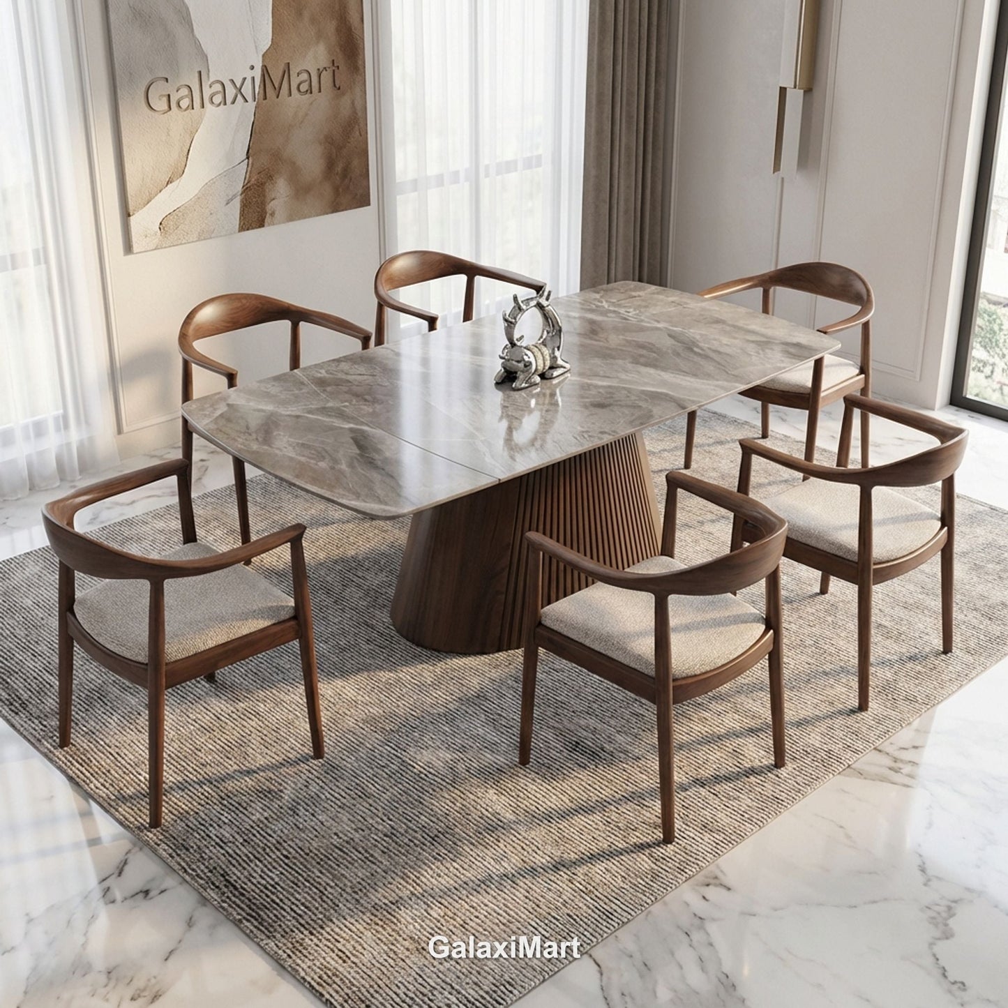Monaco Grey Extendable Dining Set with Fern Walnut Chairs - 6 chair set