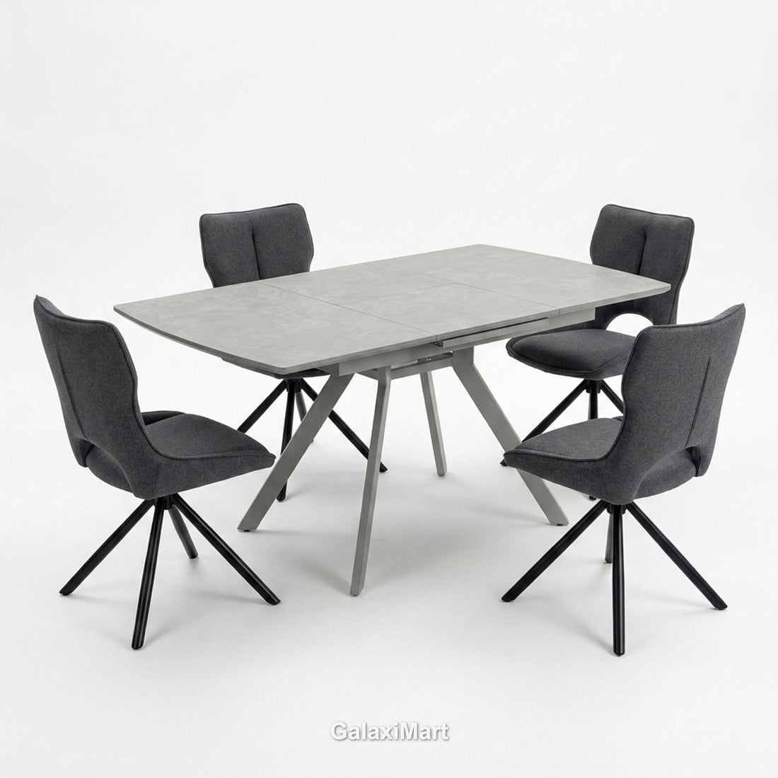 Cambridge grey extendable marble dining table with Constance grey chairs