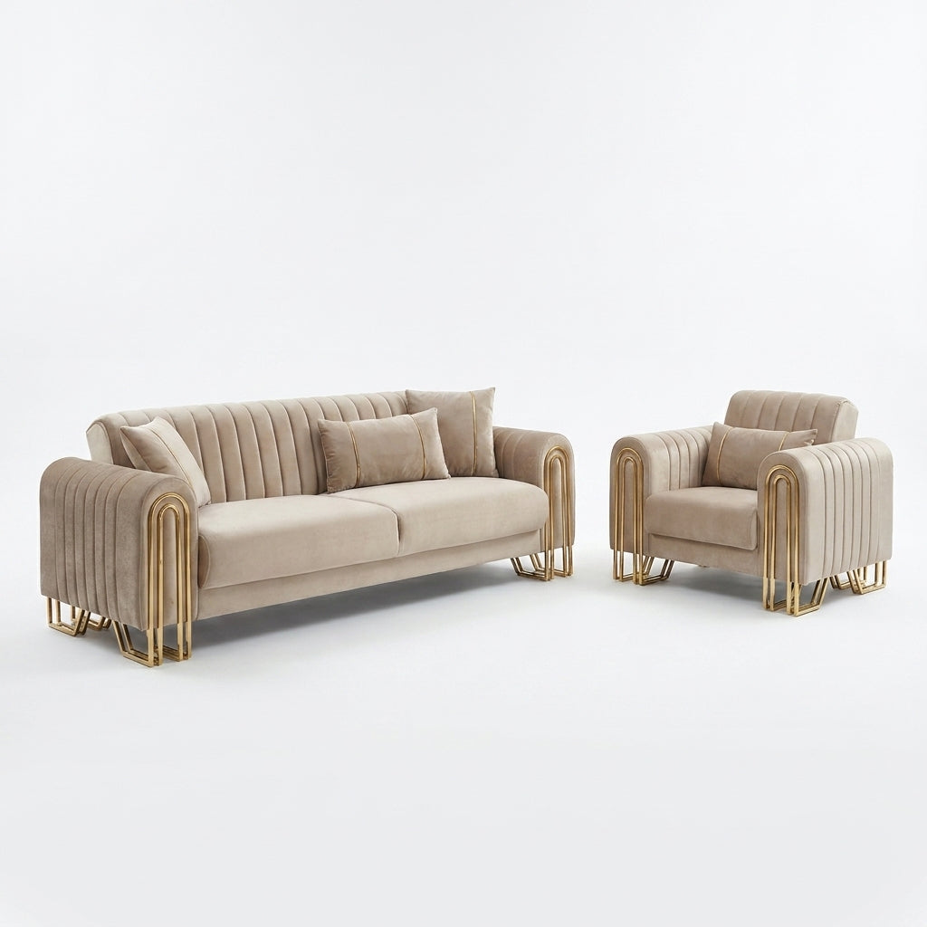 Montana Turkish Velvet Sofa – Gold Trim