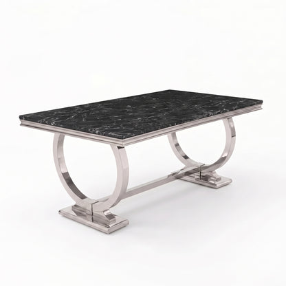 Ariana Black Marble Dining Set with Lucy Black Velvet Chairs