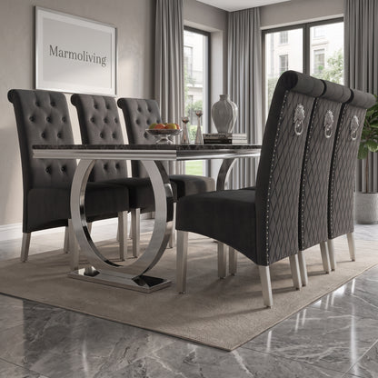 Ariana Black Marble Dining Set with Lucy Dark Grey Velvet Chairs