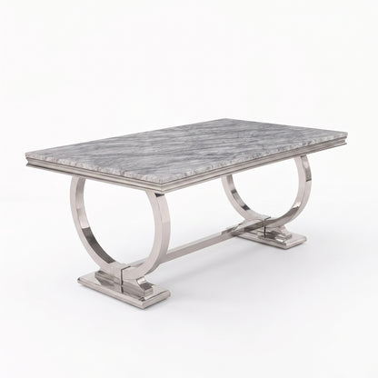 Ariana Grey Marble Dining Set with Lucy Dark Grey Velvet Chairs