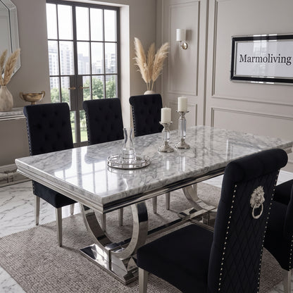 Ariana Grey Marble Dining Set with Lucy Black Velvet Chairs
