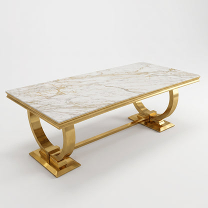 Ariana Kata Gold Marble Dining Set with Majestic Mink Velvet Chairs with Gold Legs