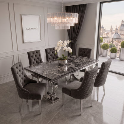 Ariana black marble dining set with Majestic dark grey velvet chairs - side view