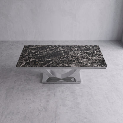 Ariel Black Marble Dining Set with Lucy Black Velvet Chairs
