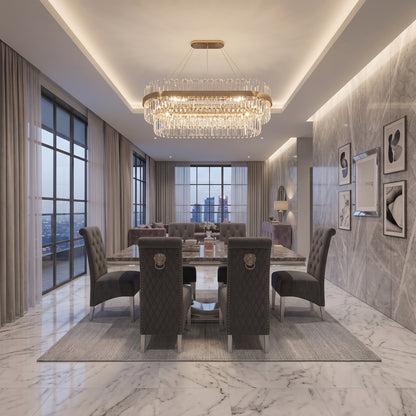 Ariel Black Marble Dining Set with Lucy Dark Grey Velvet Chairs