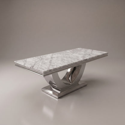 Ariel Grey Marble Dining Set with Lucy Black Velvet Chairs