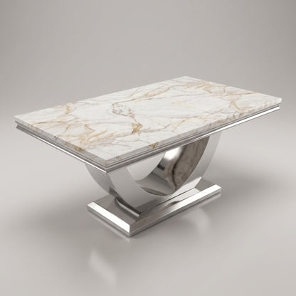 Ariel White Gold Marble Dining Set with Lucy Mink Velvet Chairs