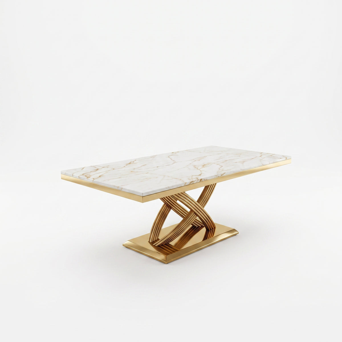 Elina White Gold Marble Dining Set with Majestic Mink Velvet Chairs with Gold Legs
