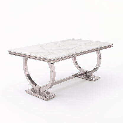 Ariana White Marble Dining Set with Lucy Mink Velvet Chairs