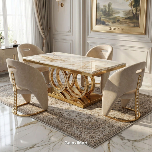 Crystal Marble Dining Set - White and Gold