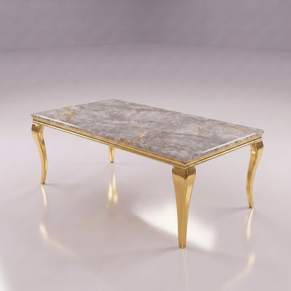 Louis Grey Gold Marble Dining Set with Majestic Mink Velvet Chairs with Gold Legs