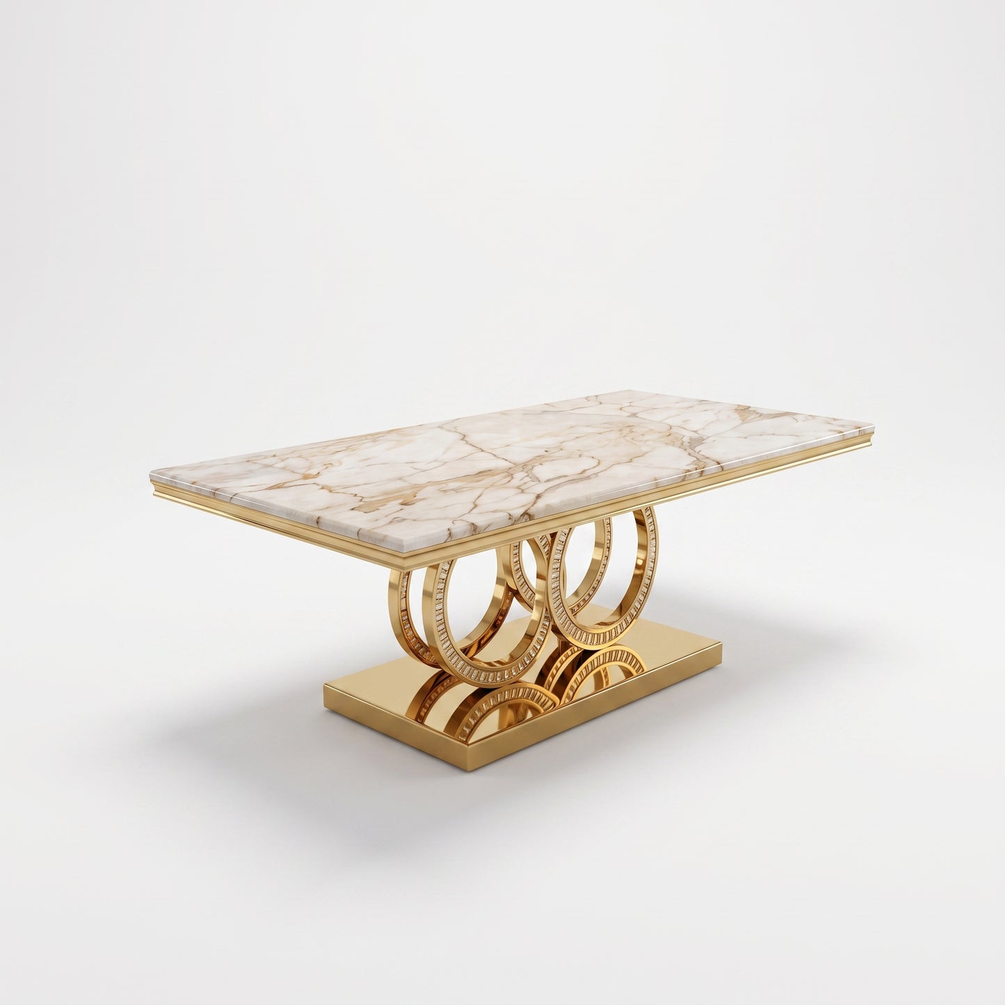 Infinity Gold Marble Dining Set with Majestic Mink Velvet Chairs with Gold Legs