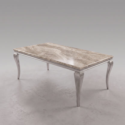 Louis Beige Marble Dining Set with Lucy Mink Velvet Chairs