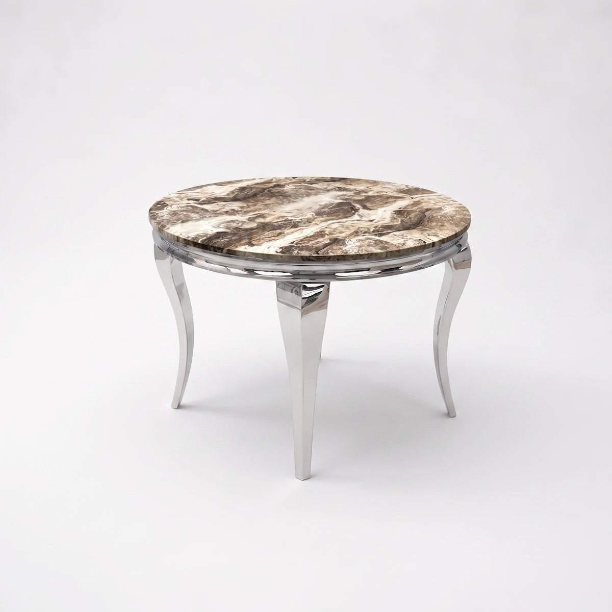 Louis Beige Marble Round Dining Set with Lucy Mink Velvet Chairs