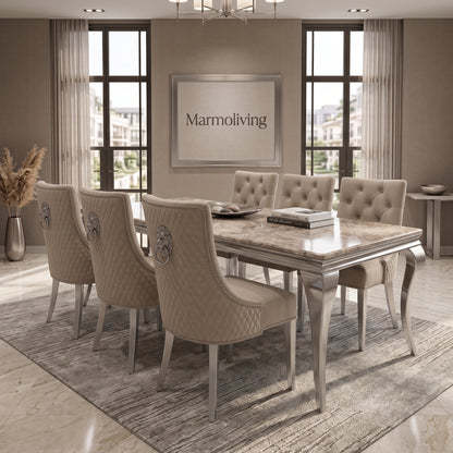 Louis Beige Marble Dining Set with Majestic Mink Velvet Chairs