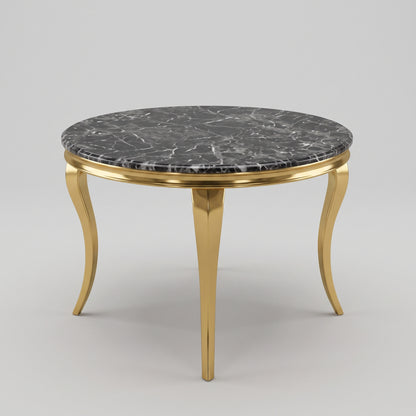 Louis Black Gold Marble Round Dining Set with Majestic Mink Velvet Chairs with Gold Legs