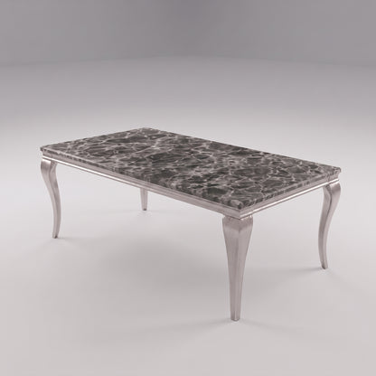 Louis Black Marble Dining Set with Lucy Black Velvet Chairs