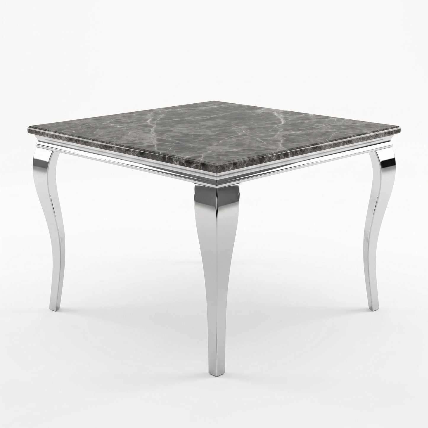 Louis Black Marble Square Dining Set with Lucy Dark Grey Velvet Chairs