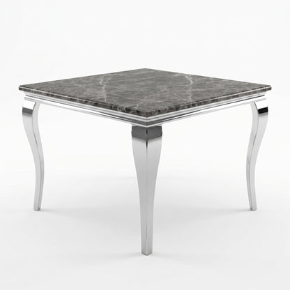 Louis Black Marble Square Dining Set with Lucy Dark Grey Velvet Chairs