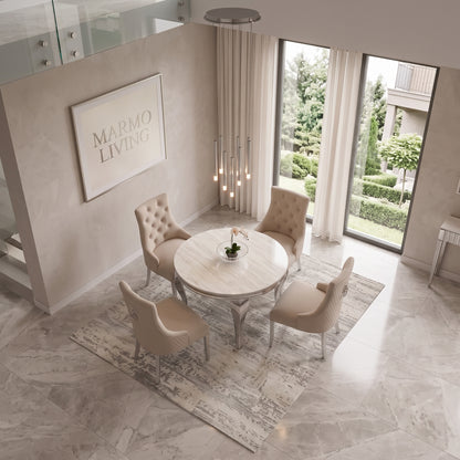 Louis Cream Marble Round Dining Set with Majestic Mink Velvet Chairs