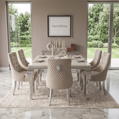 Louis Cream Marble Dining Set with Majestic Mink Velvet Chairs