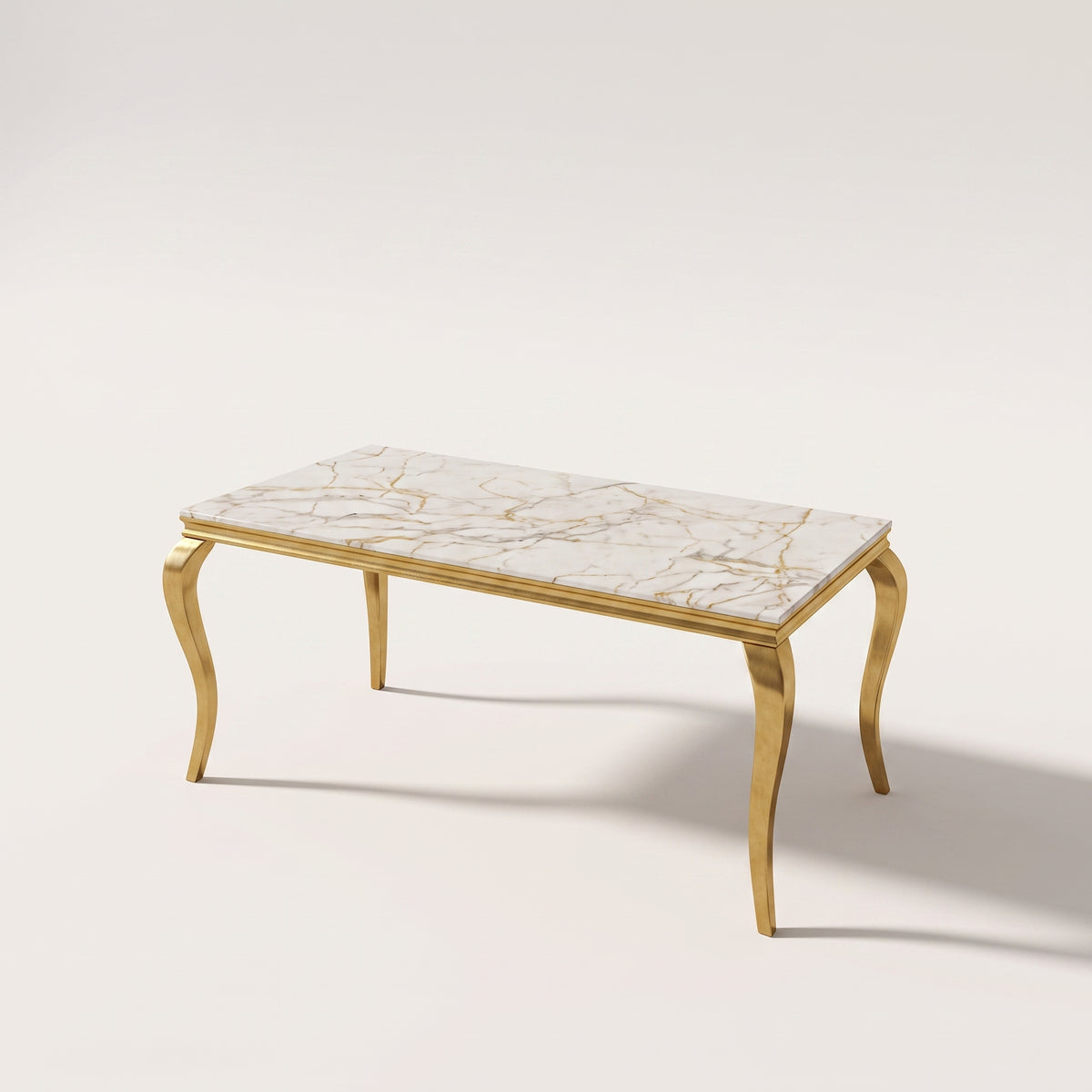 Louis White Gold Marble Dining Set with Majestic Mink Velvet Chairs with Gold Legs