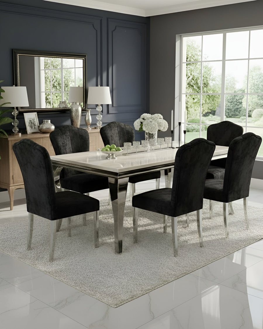 Louis Marble Dining Table with Alice Chairs