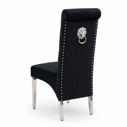 Ariel Grey Marble Dining Set with Lucy Black Velvet Chairs