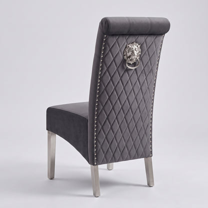 Ariana Grey Marble Dining Set with Lucy Dark Grey Velvet Chairs