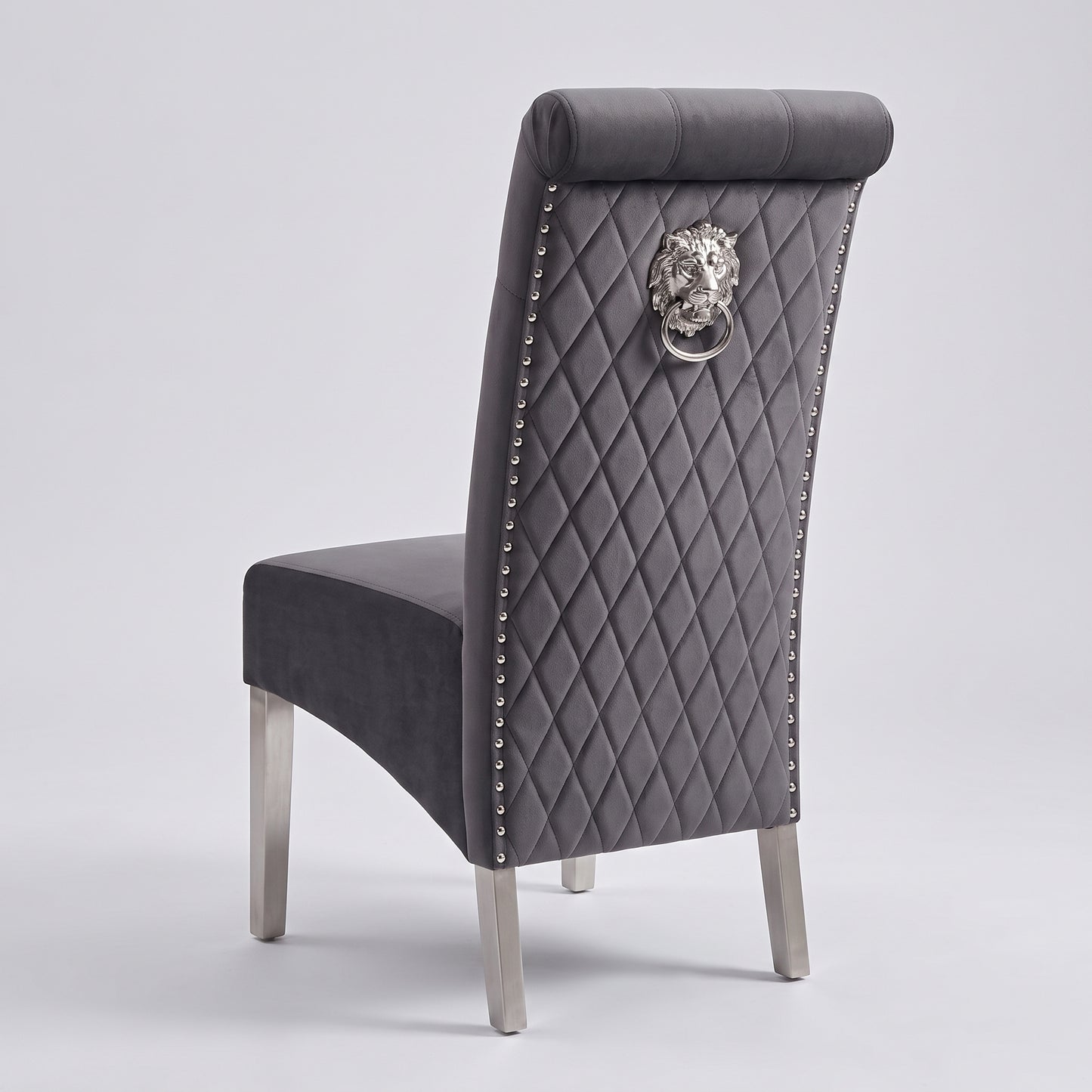 Ariel Grey Marble Dining Set with Lucy Dark Grey Velvet Chairs