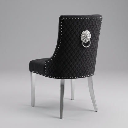 Louis White Marble Square Dining Set with Majestic Black Velvet Chairs