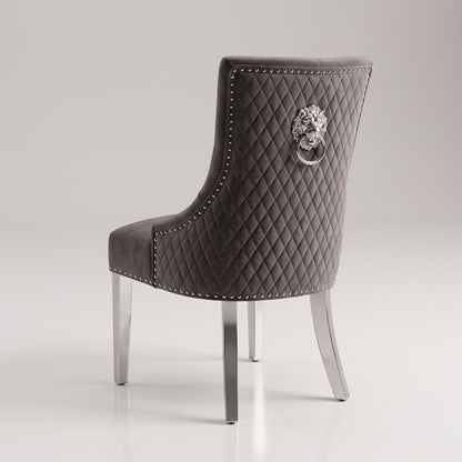 Ariana Black Marble Dining Set with Majestic Dark Grey Velvet Chairs