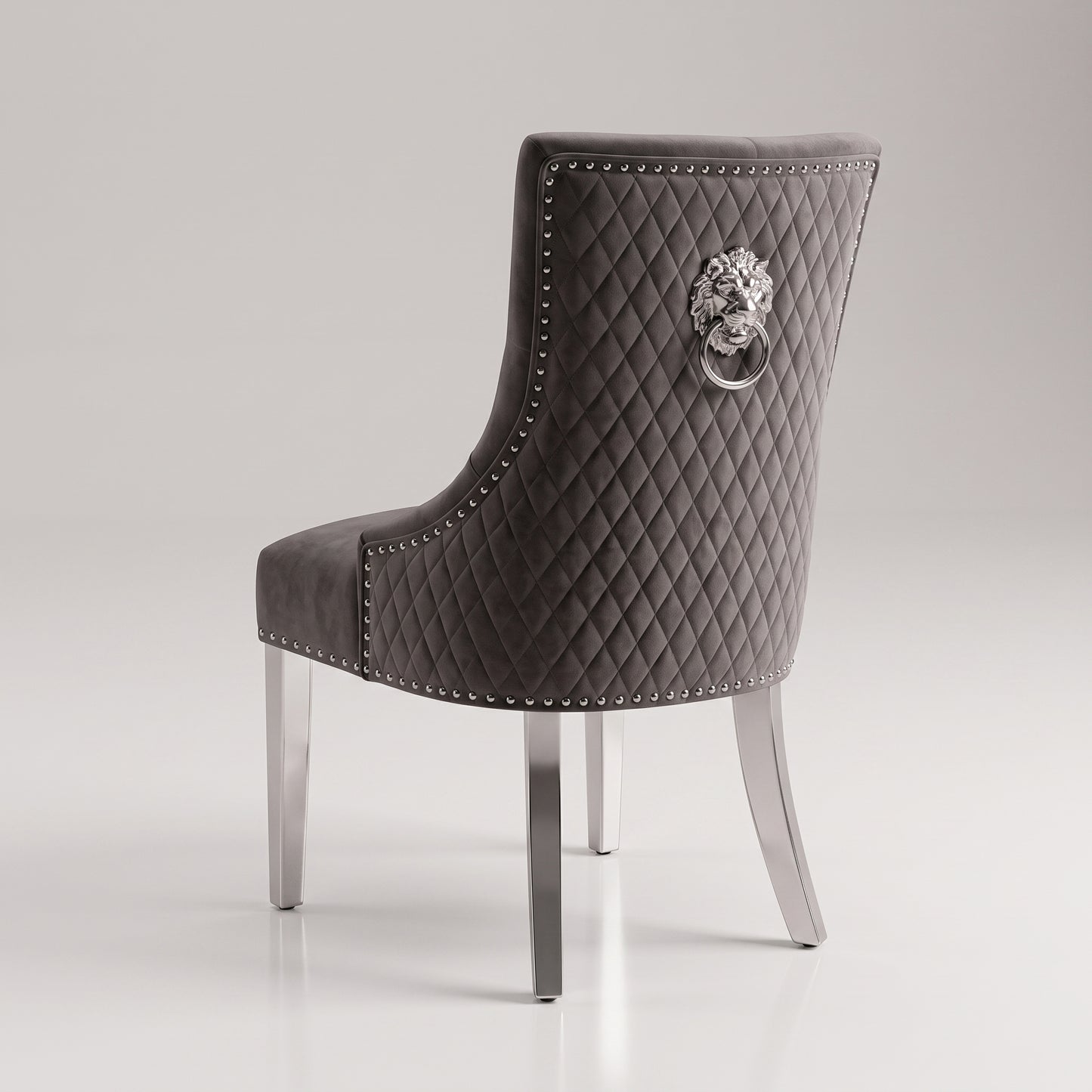 Louis White Marble Square Dining Set with Majestic Dark Grey Velvet Chairs