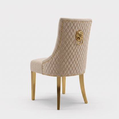Louis Grey Gold Marble Dining Set with Majestic Mink Velvet Chairs with Gold Legs