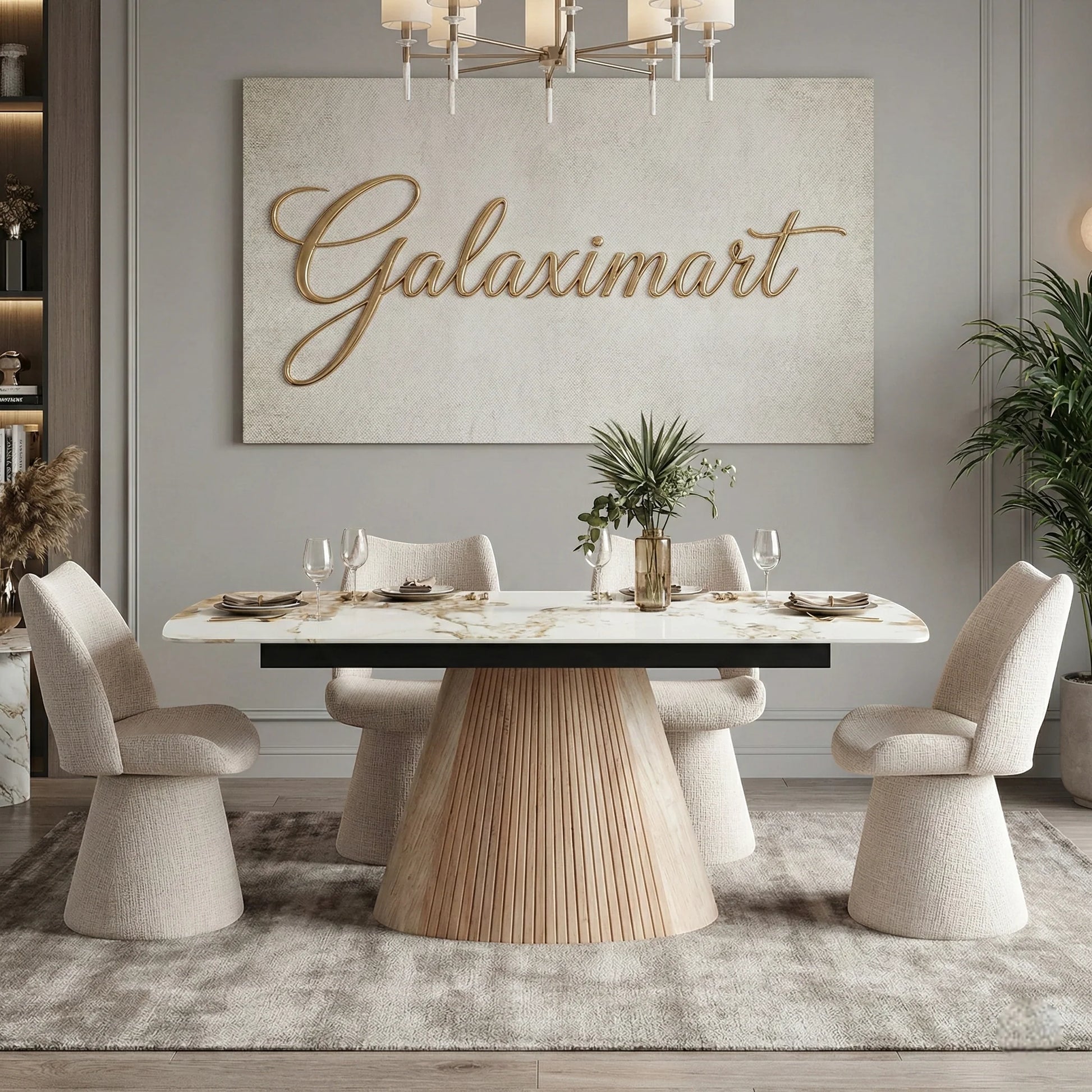 Monaco Beige Extendable Dining Set with Maryland Beige Swivel Chairs