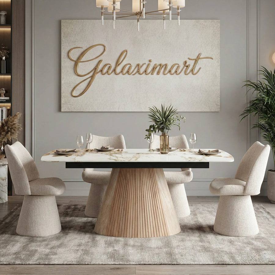 Monaco Beige Extendable Dining Set with Maryland Beige Swivel Chairs