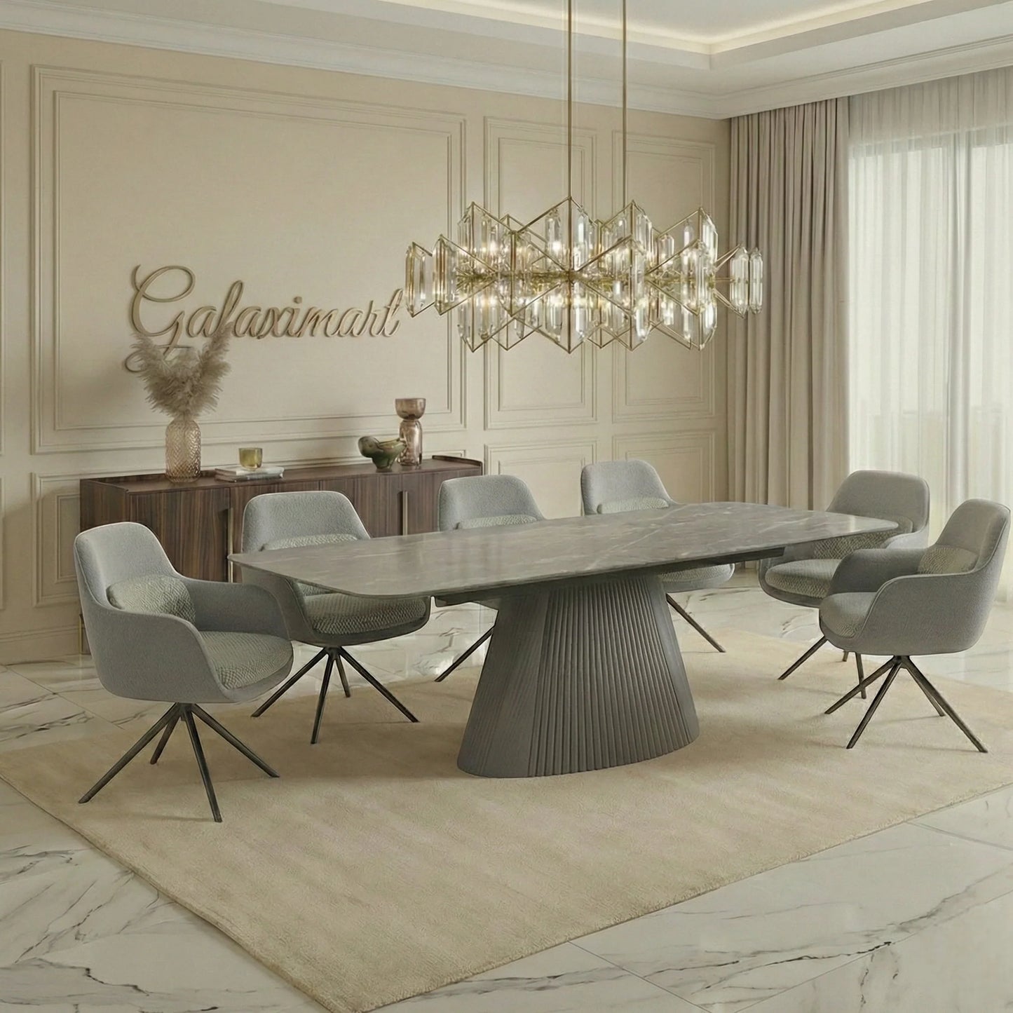 Monaco Grey Extendable Dining Set with Florence Grey Swivel Chairs