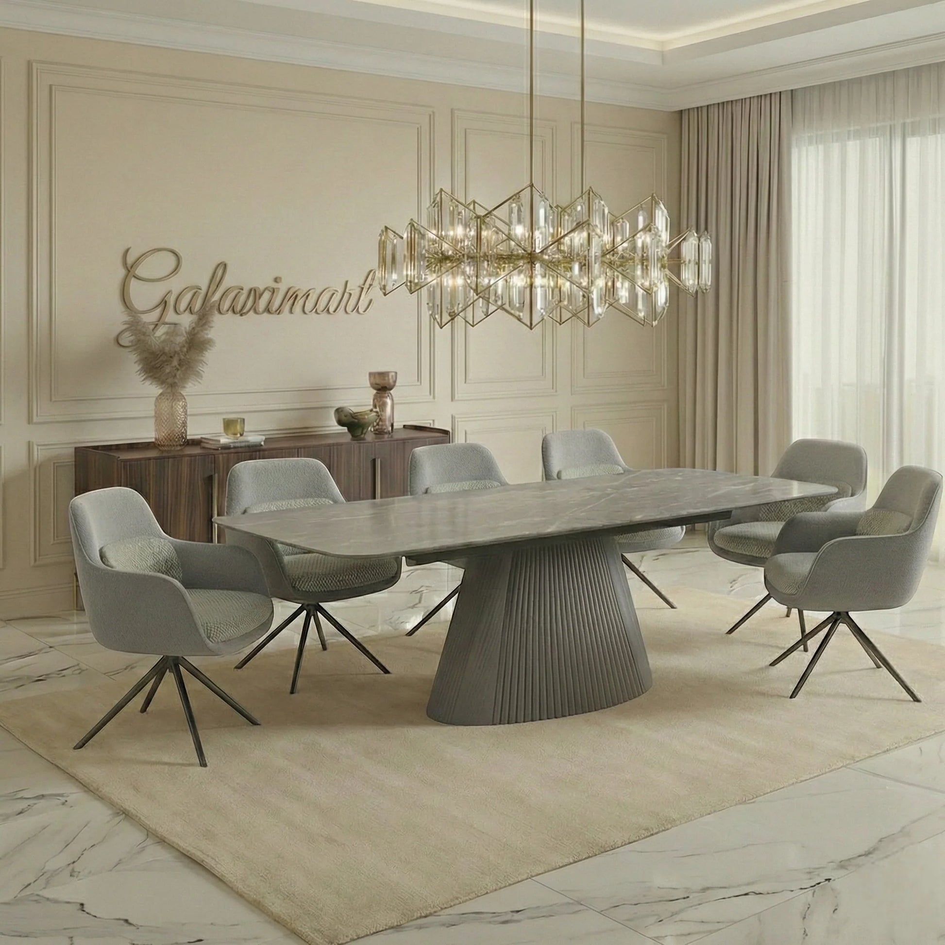 Monaco Grey Extendable Dining Set with Florence Grey Swivel Chairs