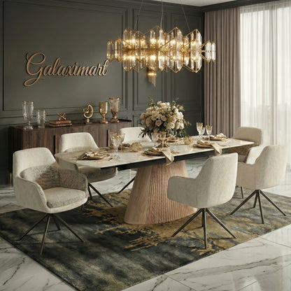 Monaco Beige Extendable Dining Set with Florence Beige Swivel Chairs
