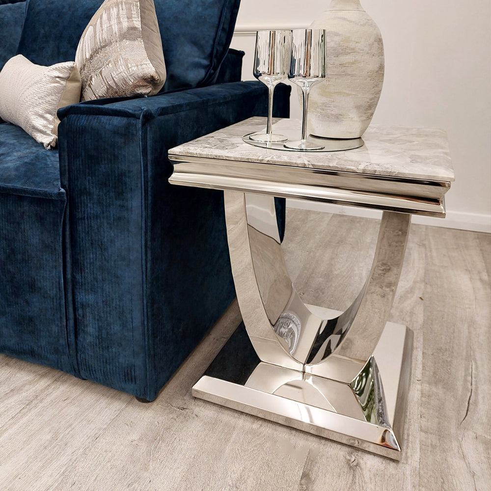 Ariel Marble & Chrome Lamp Table