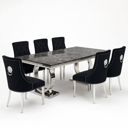 Ariana Black Marble Dining Set with Majestic Black Velvet Chairs - studio