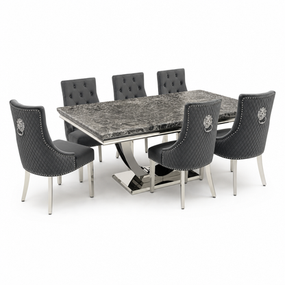 Ariel Black Marble Dining Set with Majestic Dark Grey Velvet Chairs - studio