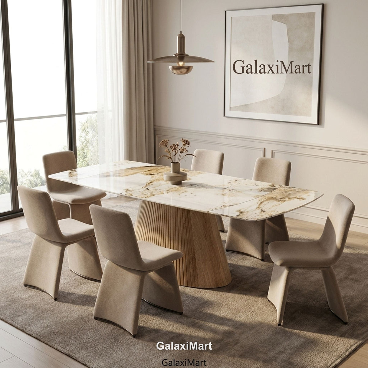 Monaco Beige Extendable Dining Set with Marsia Mink Chairs - 6 chair set