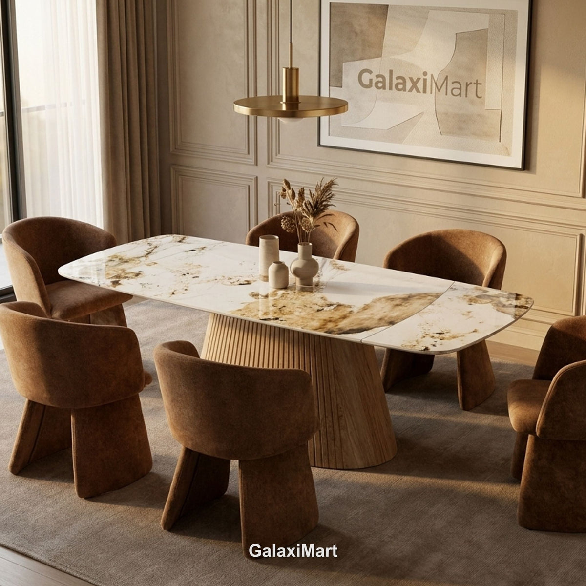 Monaco Beige Extendable Dining Set with Ravenna Brown Chairs - 6 chair set