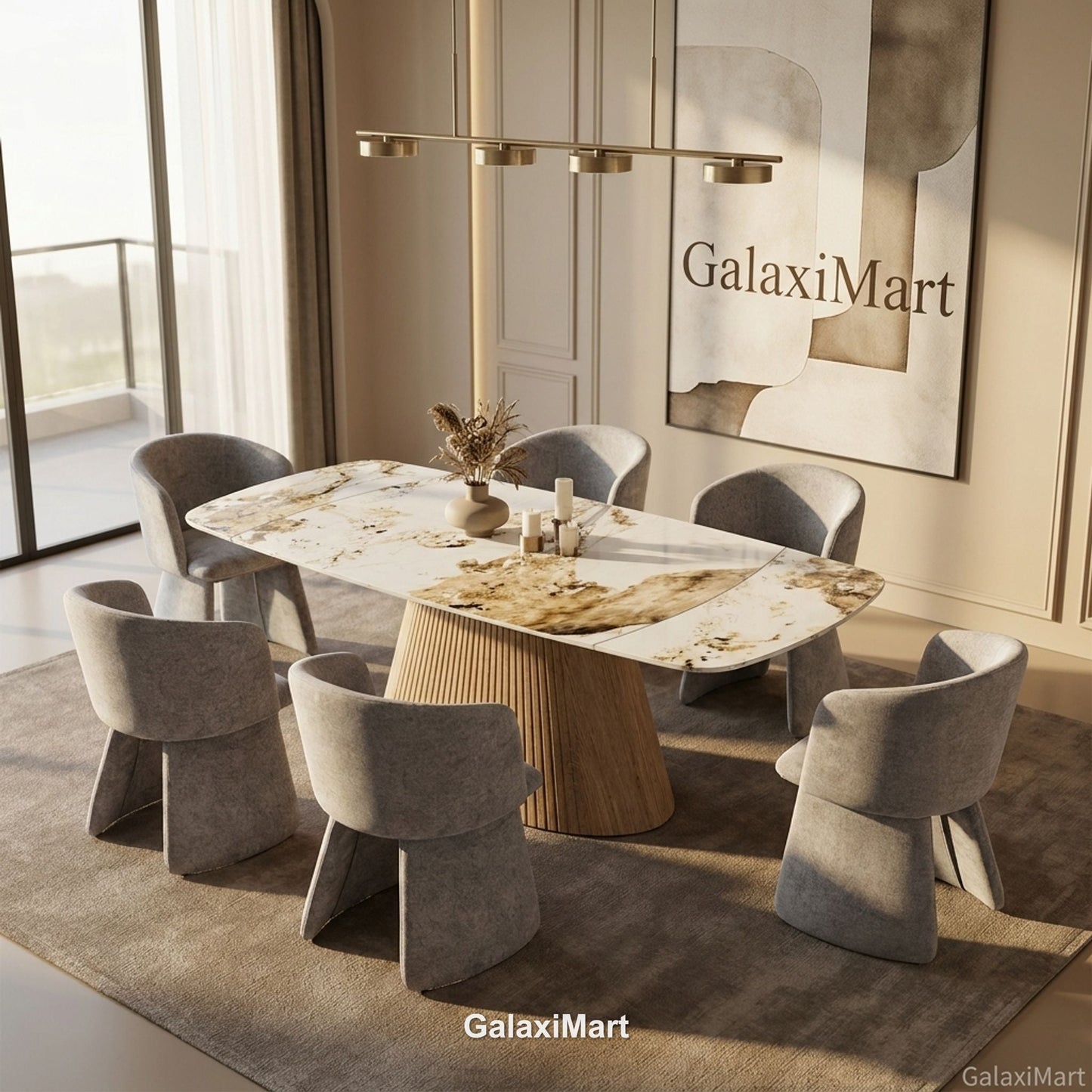 Monaco Beige Extendable Dining Set with Ravenna Grey Chairs - 6 chair set