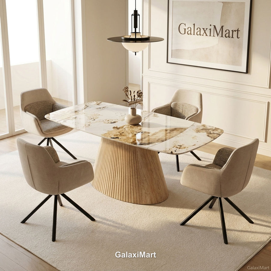 Monaco Beige Extendable Dining Set with Carpi Beige Swivel Chairs